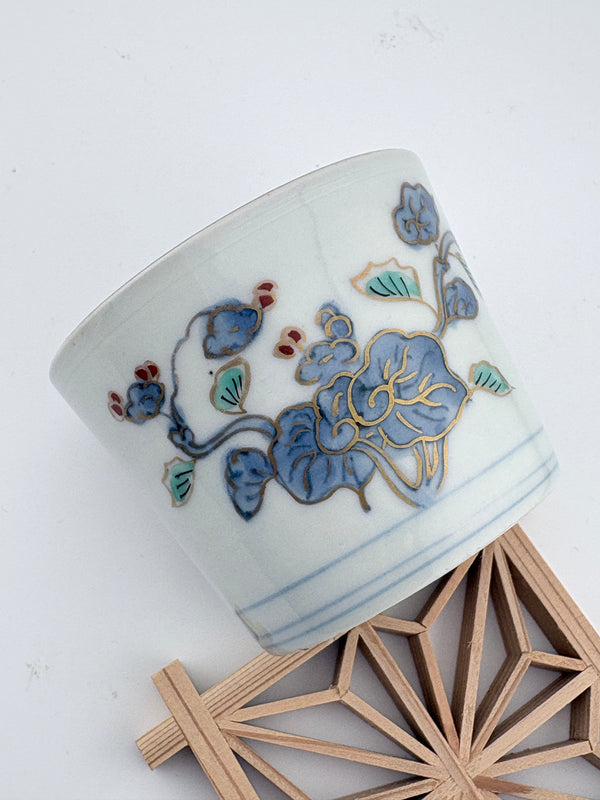 Edo Imari Iroe Soba Choko - Hand‑Painted Floral Design Enamel with Gold