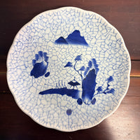 Late Edo Imari Blue & White Plate with Cracked Ice Landscape Design