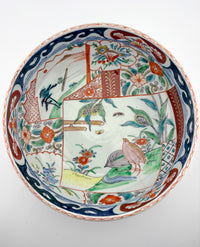 Antique Imari Iroe Large Bowl-Birds & Floral Landscape