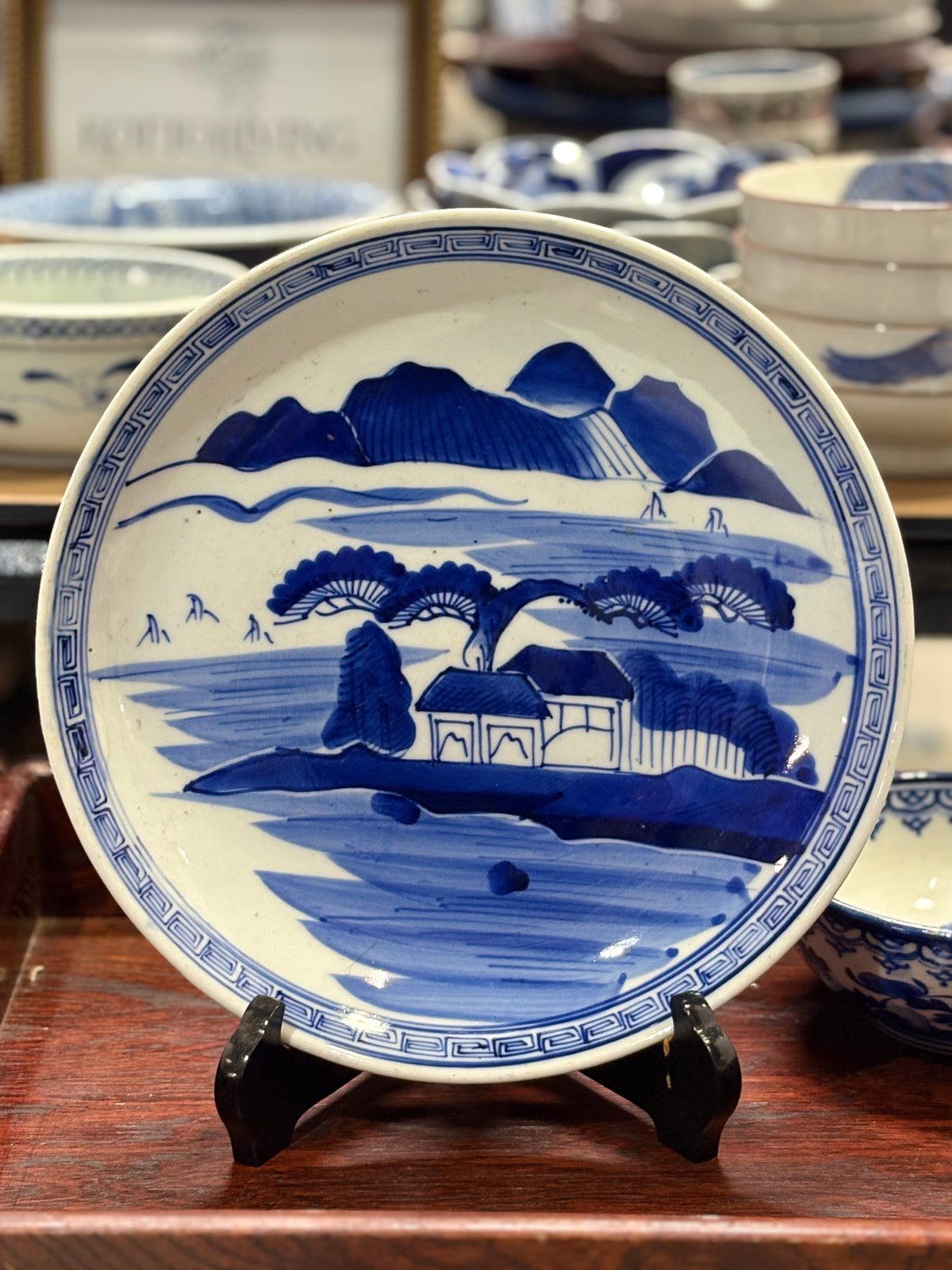 Late Edo Imari Blue & White Landscape Large Plate