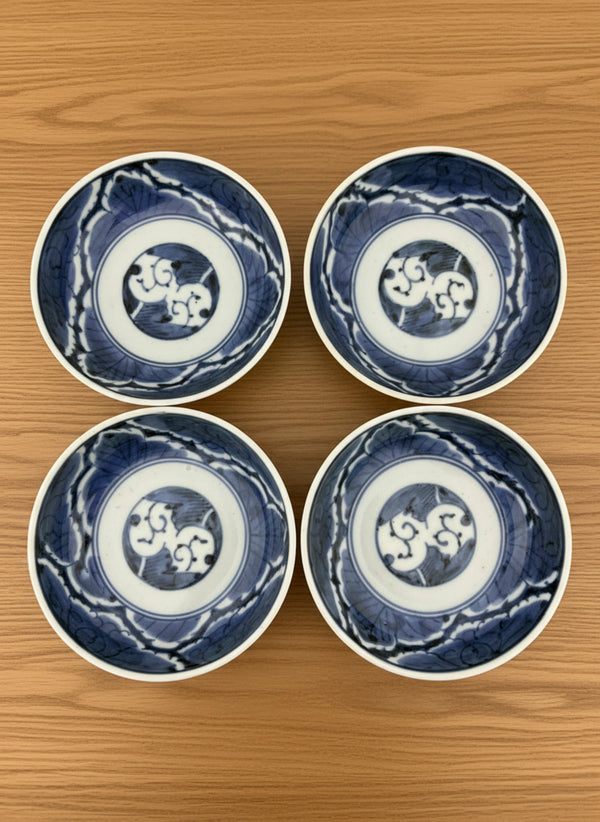 Japanese Antique Late Edo Kurawanka-style Blue & White Dishes – Set of Four