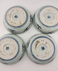 Late Edo Kurawanka-style Blue & White Dishes – Set of Four
