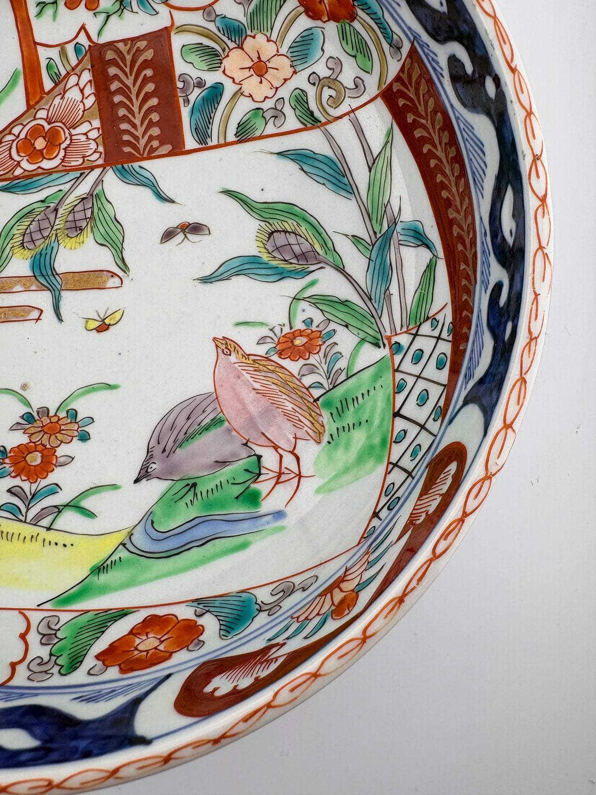 Antique Imari Iroe Large Bowl-Birds & Floral Landscape