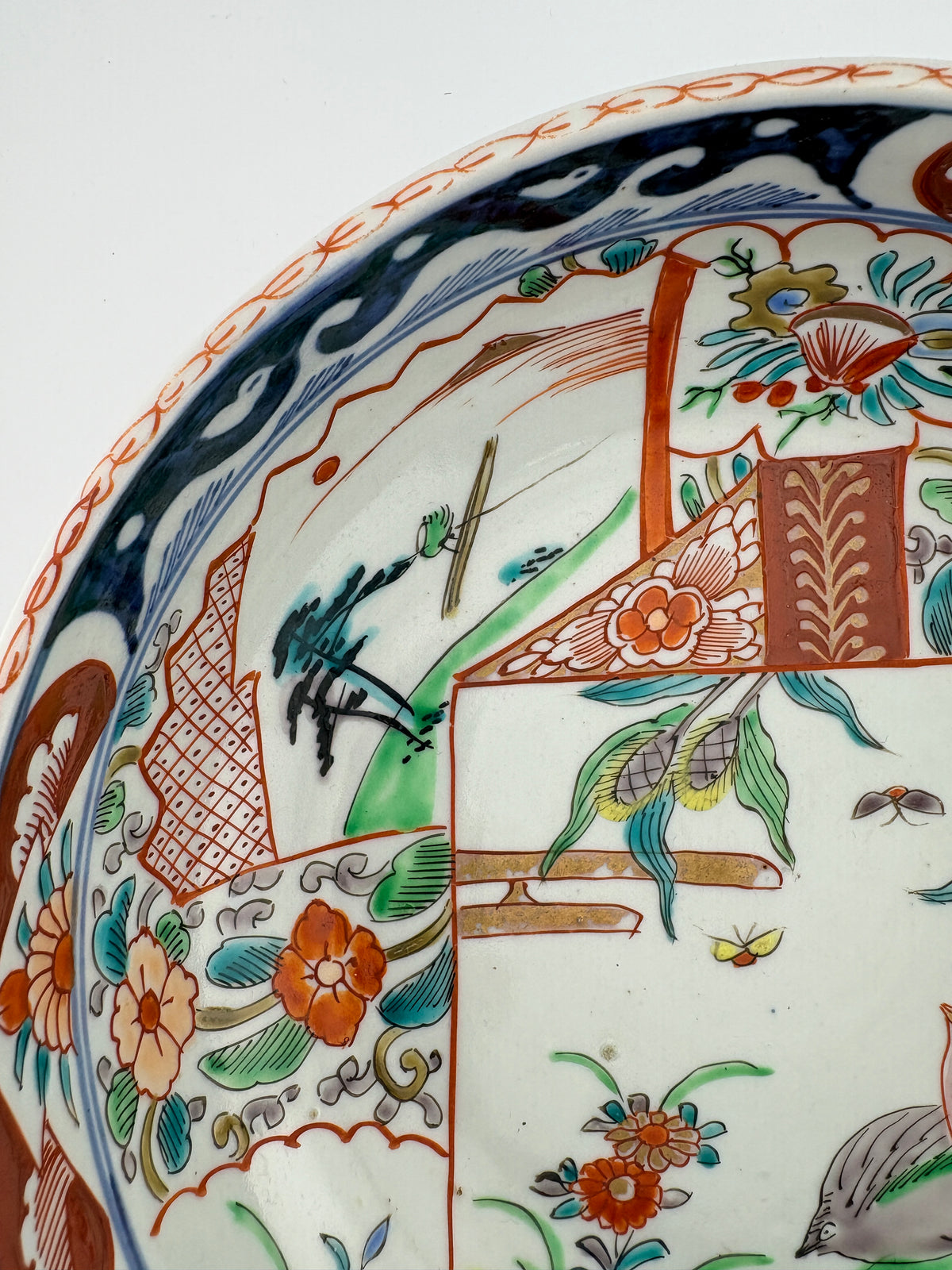 Antique Imari Iroe Large Bowl-Birds & Floral Landscape