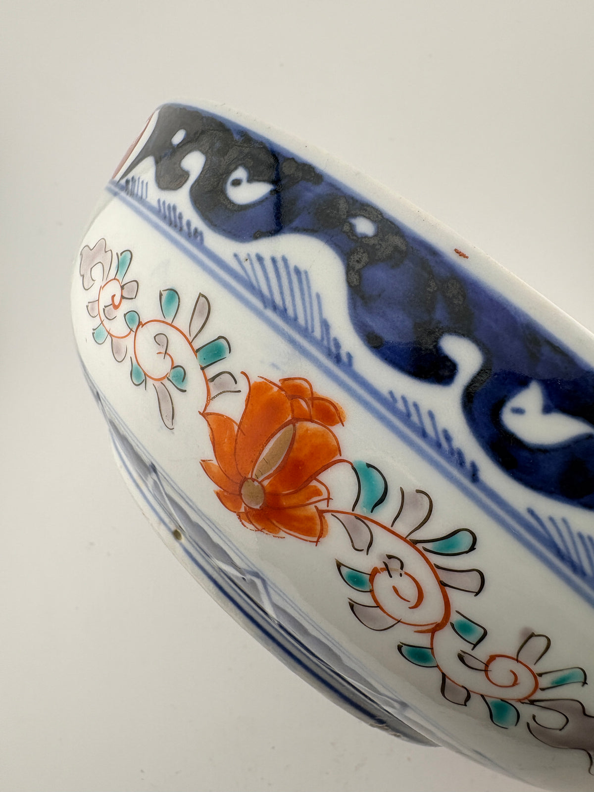 Antique Imari Iroe Large Bowl-Birds & Floral Landscape