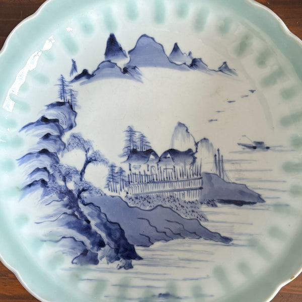 Edo Period Imari Celadon and Blue-and-White Landscape Large Plate
