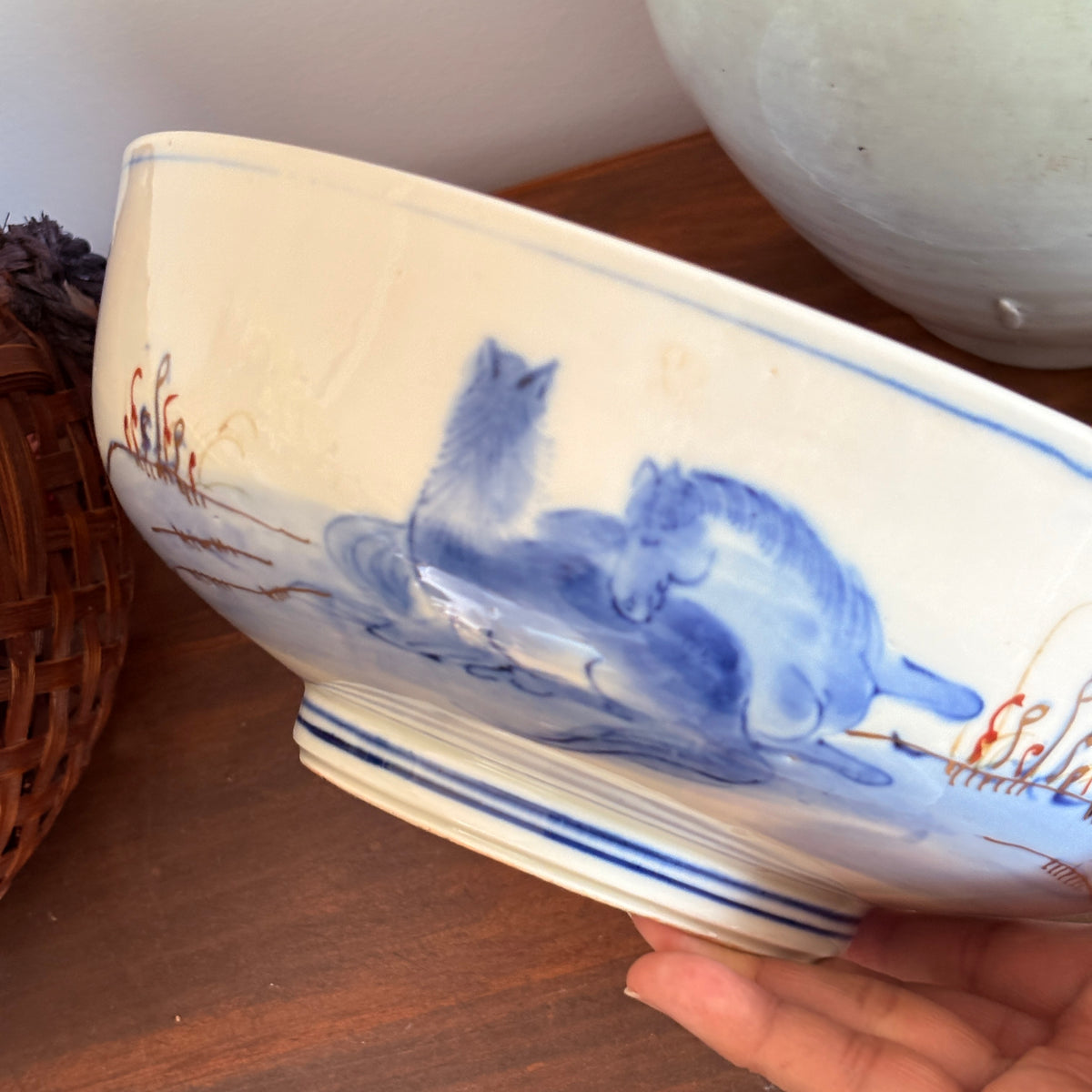 Japanese Antique Imari Bowl – Peony and Horse Motifs