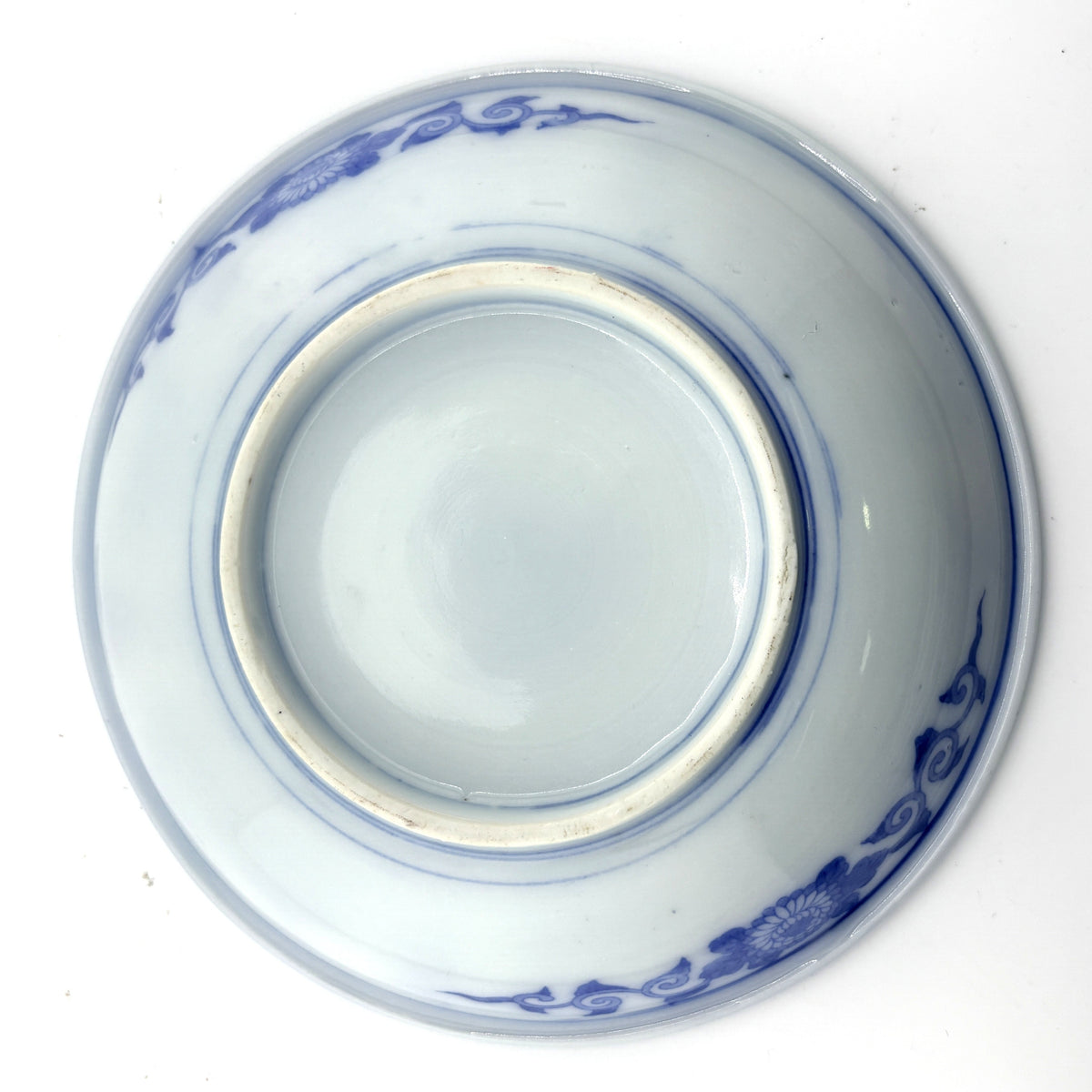 Japanese Antique Blue & White Transferware Plate with Rabbit and Treasure Ship Motifs