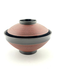 Japanese Black & Red Lidded Lacquer Bowl – Fine Red Thread Pattern