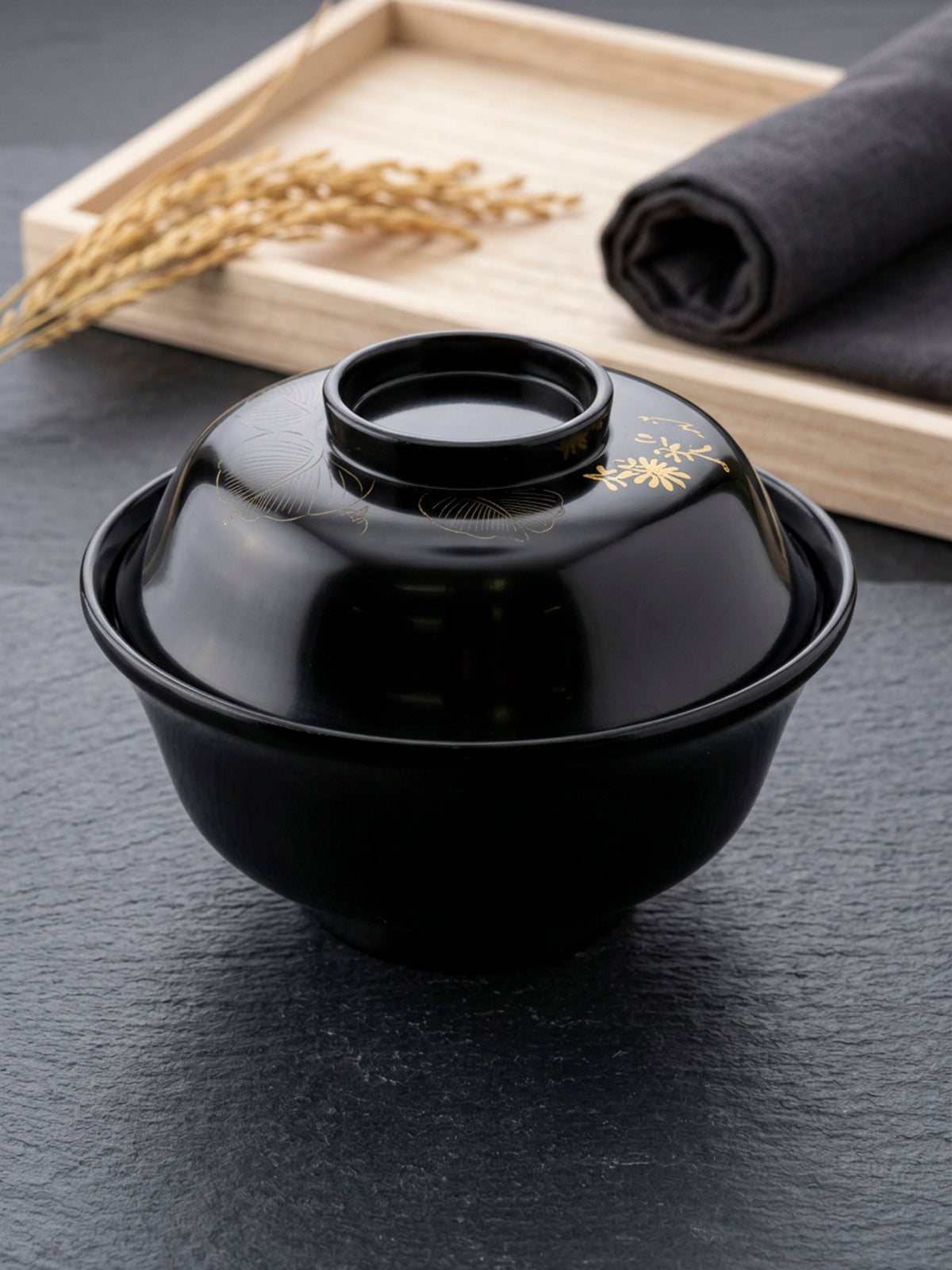 Japanese Black Lacquer Bowl – Gold Inlay