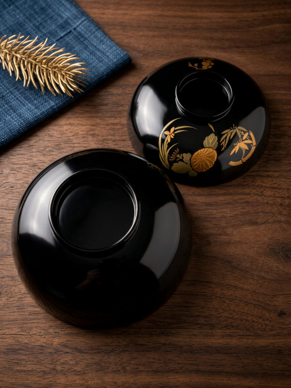 Japanese Black Lacquer Bowls – Set of 5