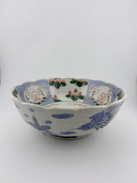 Meiji Imari Iroe large bowl with scalloped rim, rabbit motif, front view– Kotto Living