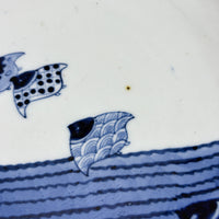 Antique Imari Blue & White Chidori Plate | Meiji Period