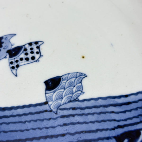 Antique Imari Blue & White Chidori Plate | Meiji Period