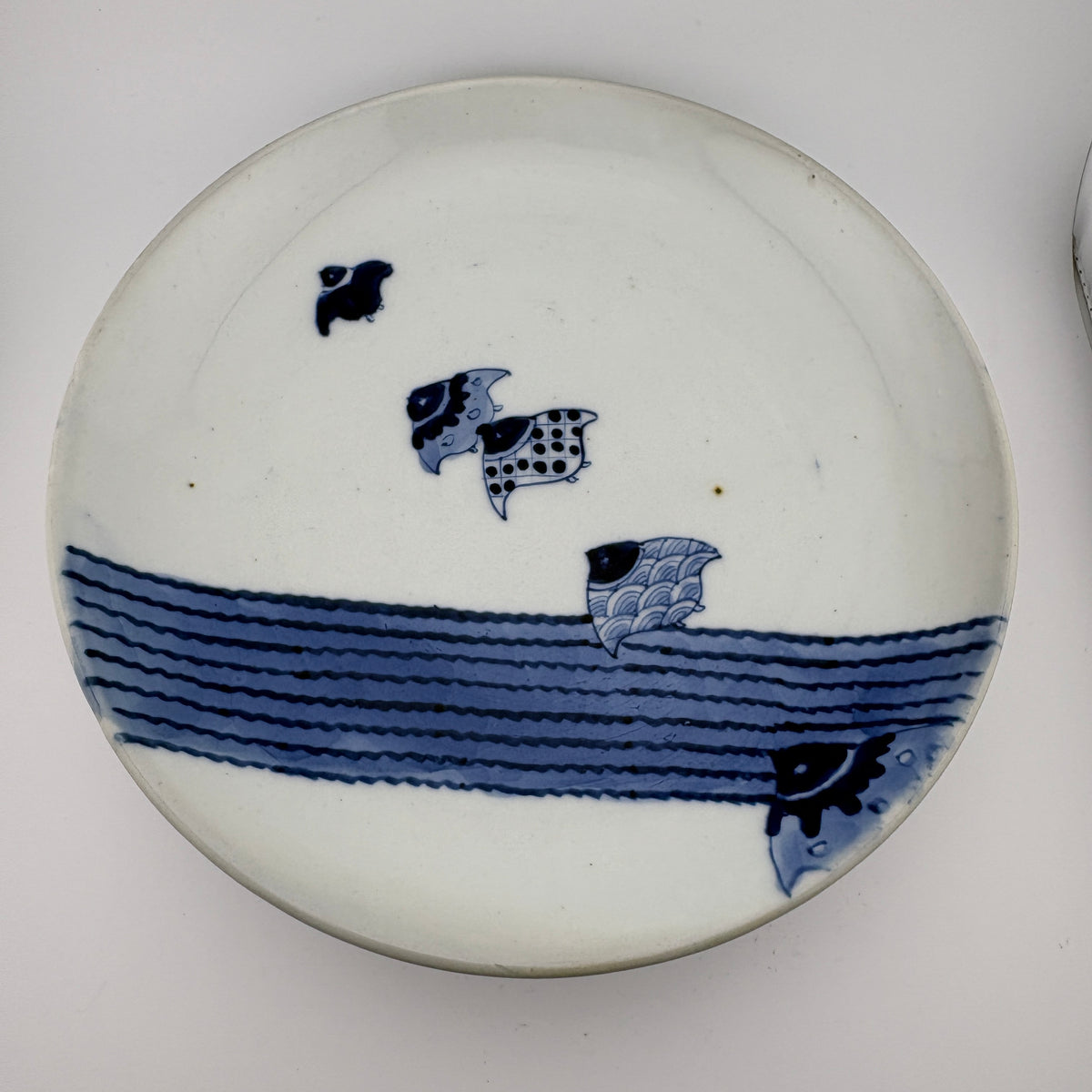 Antique Imari Blue & White Chidori Plate | Meiji Period