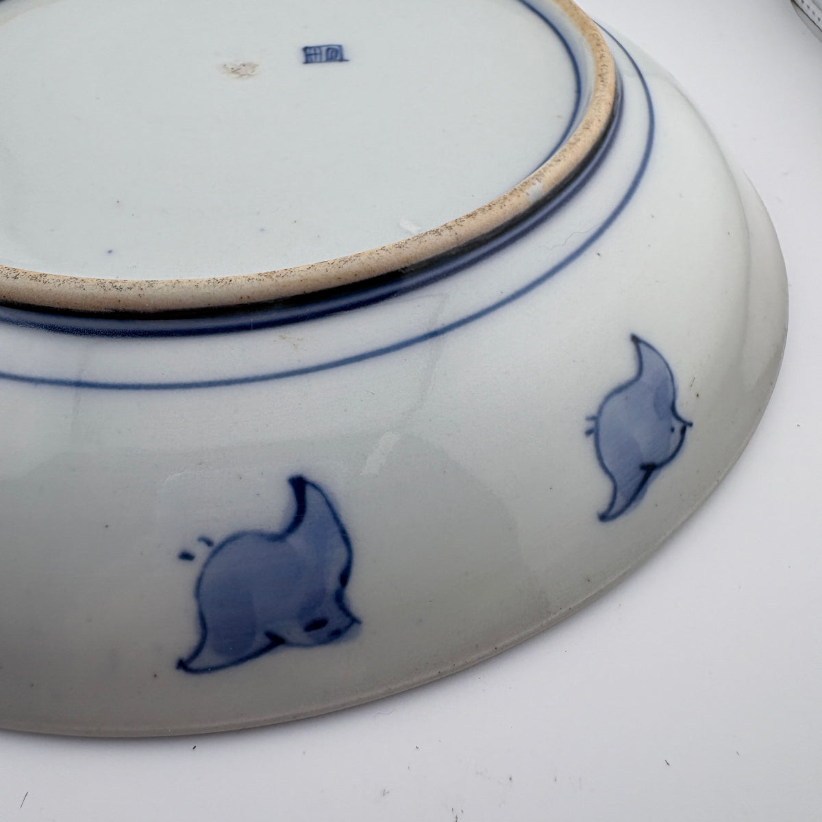 Antique Imari Blue & White Chidori Plate | Meiji Period