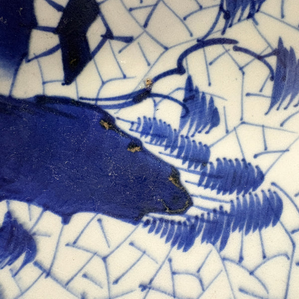 Late Edo Imari Blue & White Plate with Cracked Ice Landscape Design