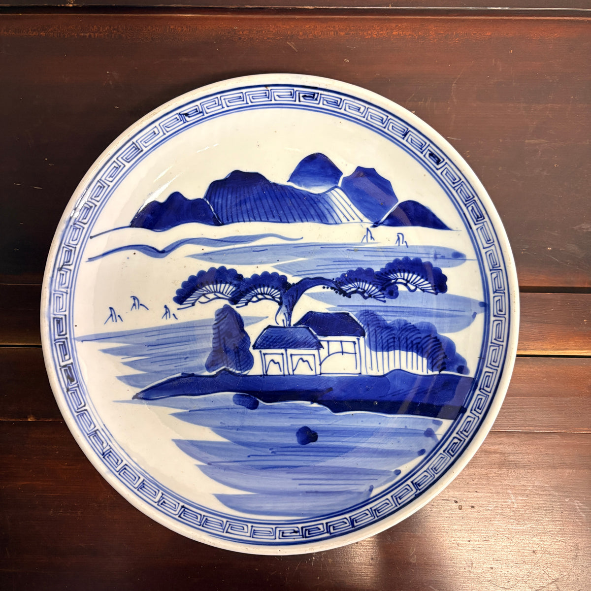 Late Edo Imari Blue & White Landscape Large Plate