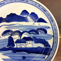 Late Edo Imari Blue & White Landscape Large Plate
