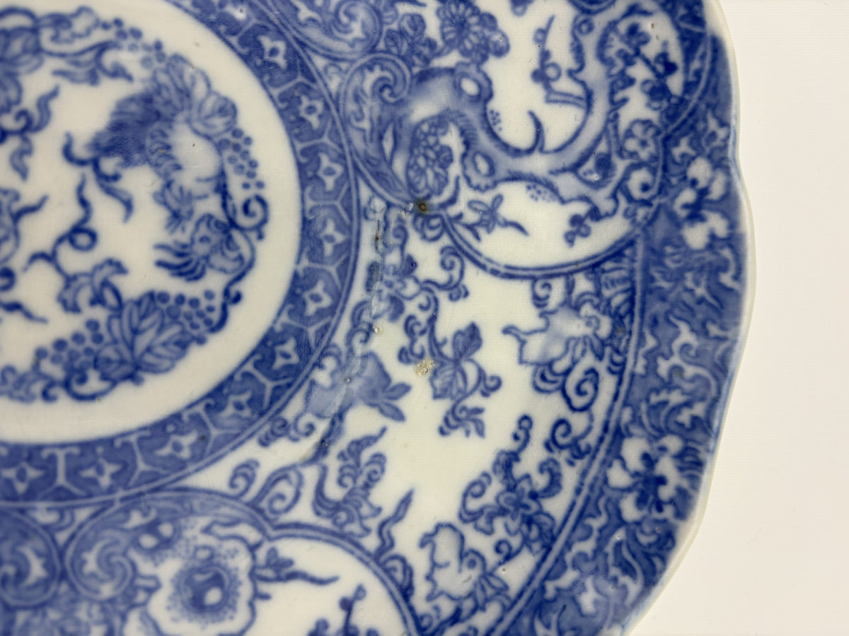 Meiji Imari Blue & White Transferware Plate with Rabbit Motif
