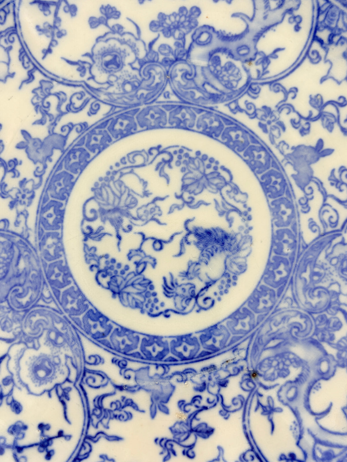 Meiji Imari Blue & White Transferware Plate with Rabbit Motif